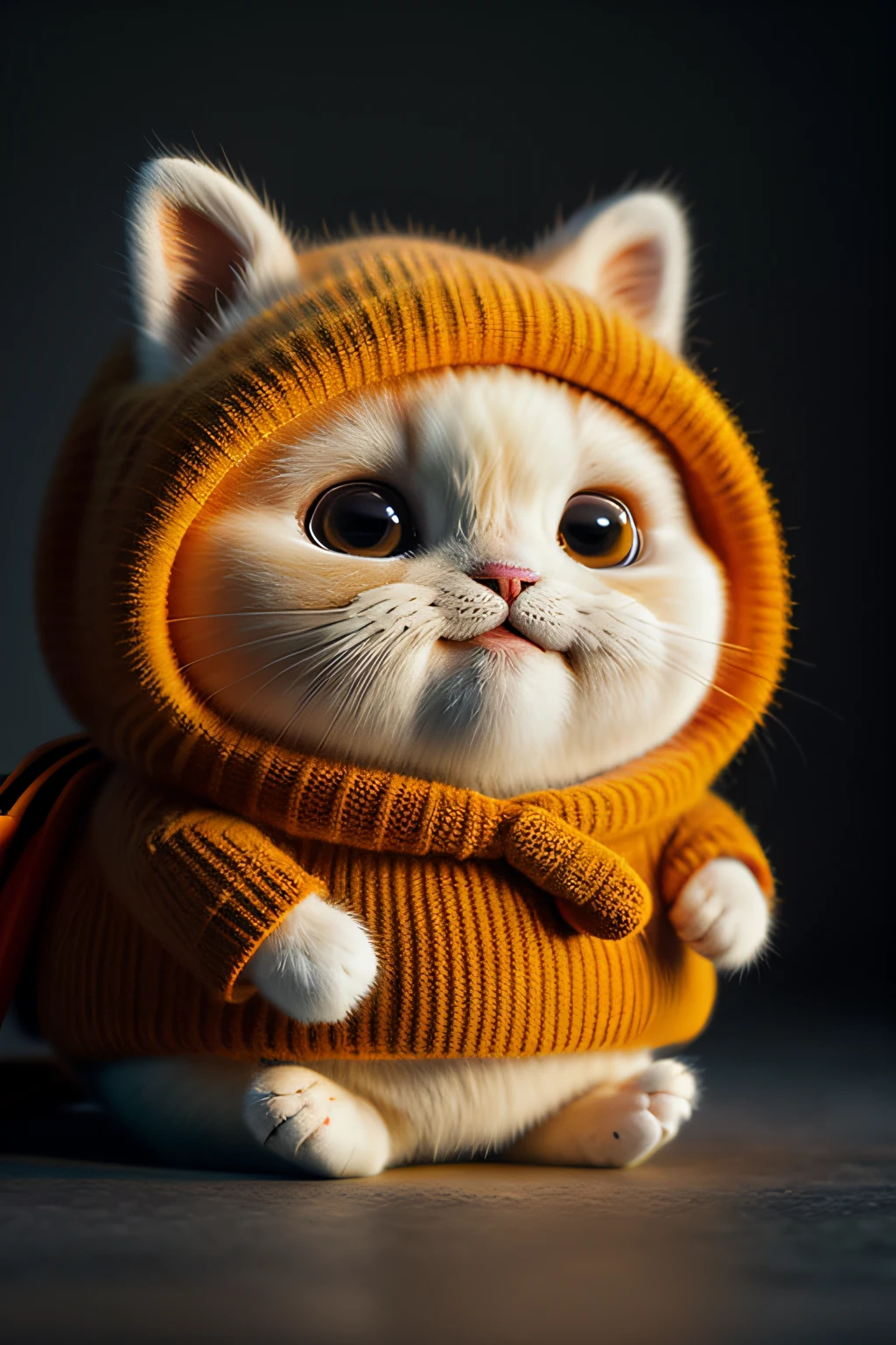 cat, orange, fat, garfield, no_humans, depth of field, disney style, DARK_Glam, wearing DRK_Glam, deep shadow, (dark: 1.4), (8k, RAW photo, best quality, masterpiece: 1.2), big expression happy with mouth