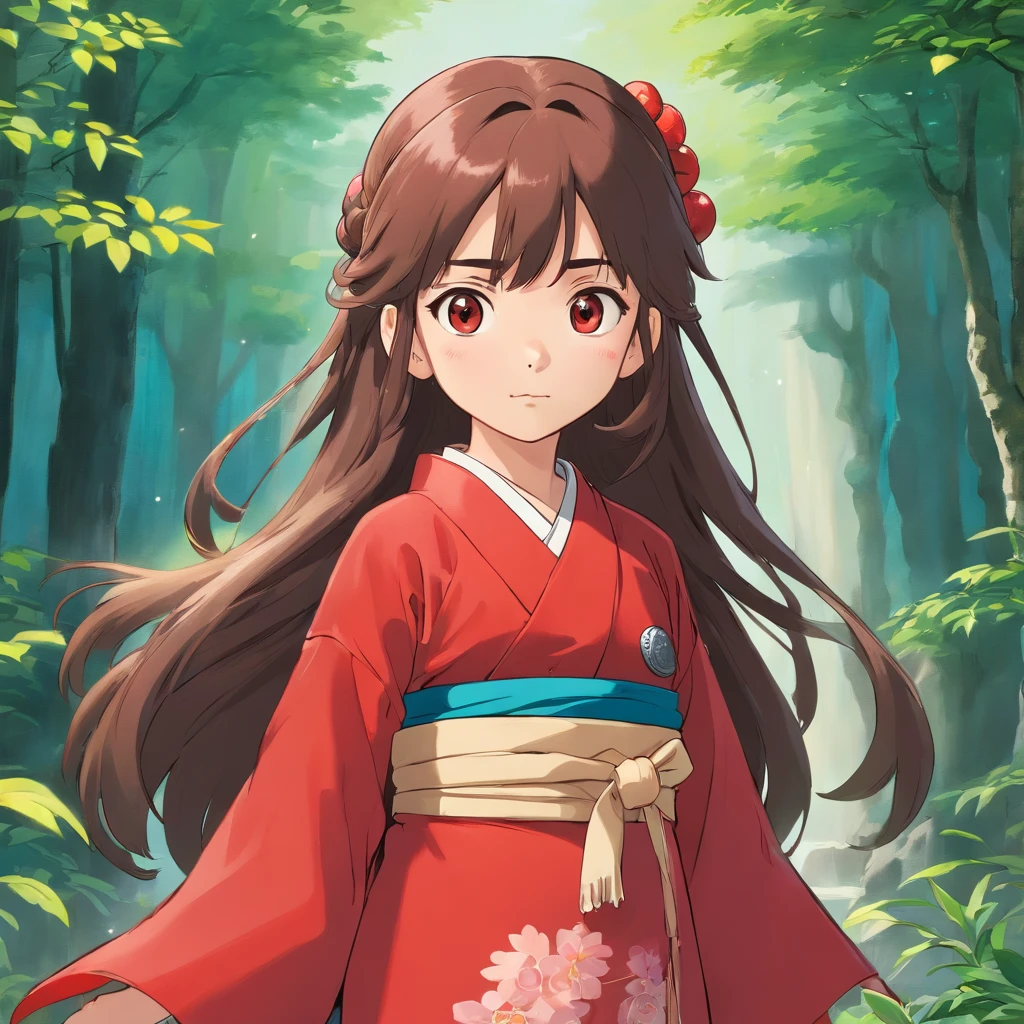 6 year old Japanese girl, Long hair, Front view, full bodyesbian, without background. The little girl was dressed in red Hanfu, shot from a far distance,full bodyesbian,Wear boots
