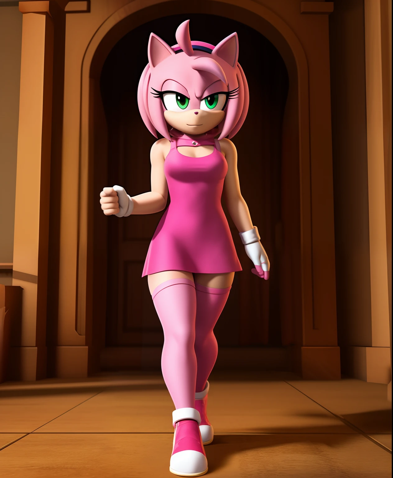 Amy Rose, pink outfit, full body view, cgi live action