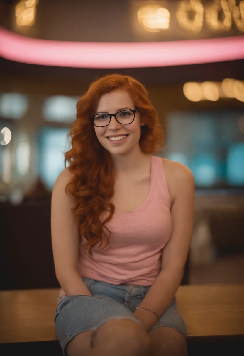 Name: Allison,
Age: 24
Ethnicity: American, from Corpus Christi, Texas,
Physical Appearance: Allison is a redhead with glasses. She is about 5'5" and has a slim build, buxom. Allison is watching fast-food commericials in front of the tv, she is wearing a pink tank top and blue jean shorts and flip flops. her hair is in pigtails.