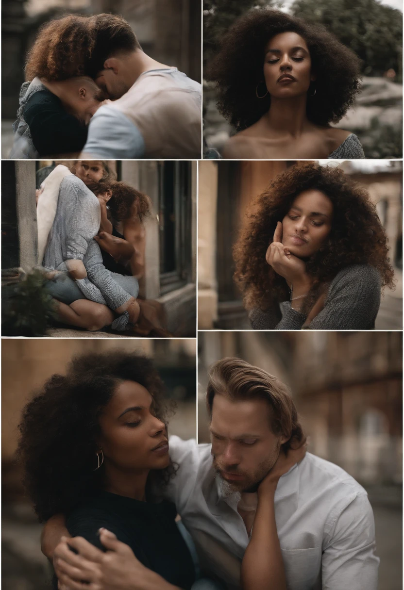 a girl lying unconscious in the arms of a handsome white guy in the late night, black girl, strong, tall and robust white man, high-resolution, ultra-detailed, realistic, dark and mysterious lighting, intense emotions, cityscape background, vivid colors, cinematic style