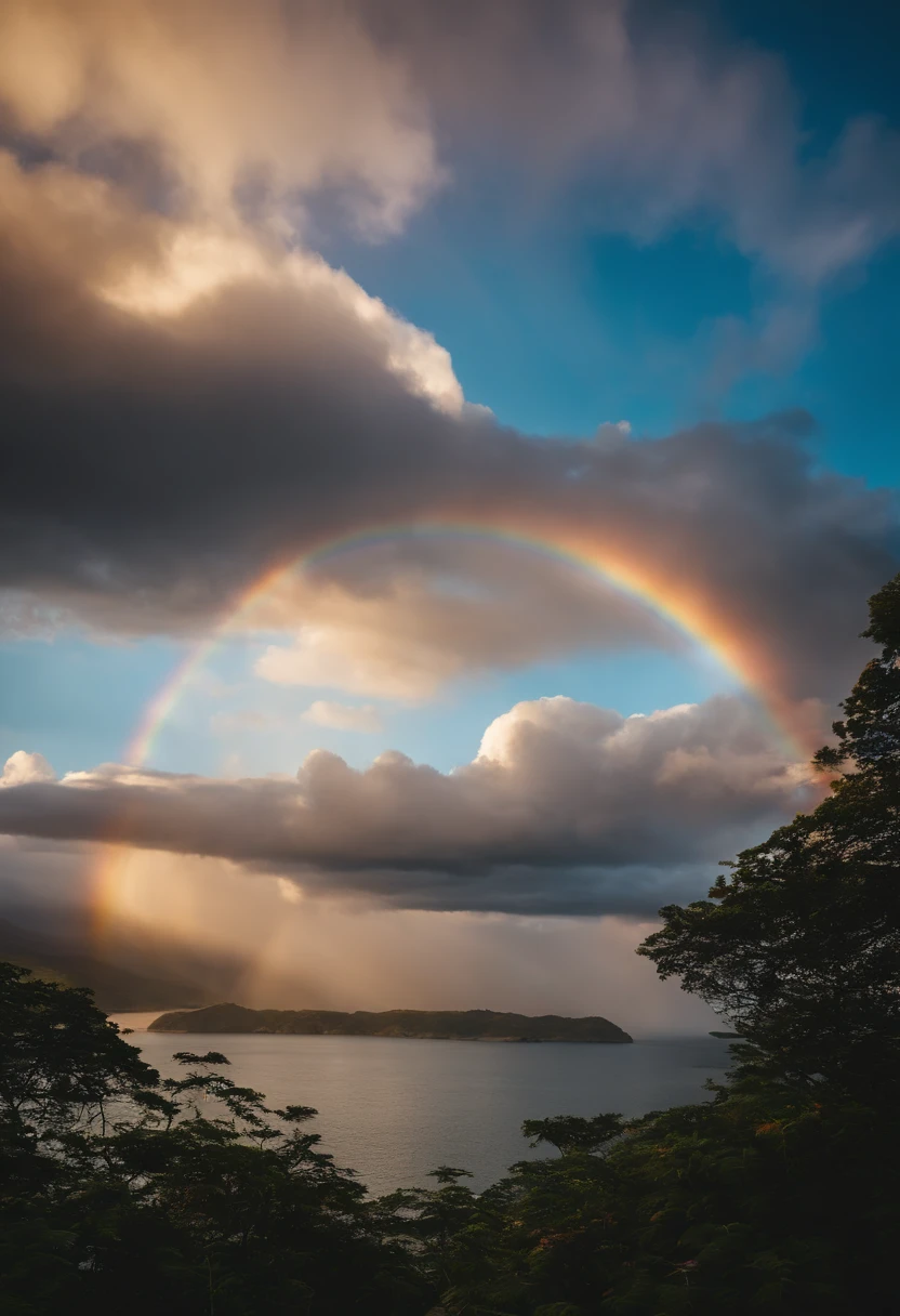 Close up of iridescent circle in the sky. The scene features a rainbow resembling air.、Full of iridescent clouds. This is such a colorful haven. Clouds are iridescent、Illuminated by the holy halo. The scene has、Also included are clear iridescent galaxies and stormy seas. I see a rainbow in the sky, Surrounded by synchrotron halos. The scene has、There are also ethereal rainbow nimbass and bright rainbow ninbus, As well as prism halo. A space that shines in rainbow colors, Illuminated by the light of heaven. This is、One of the most beautiful images ever created.