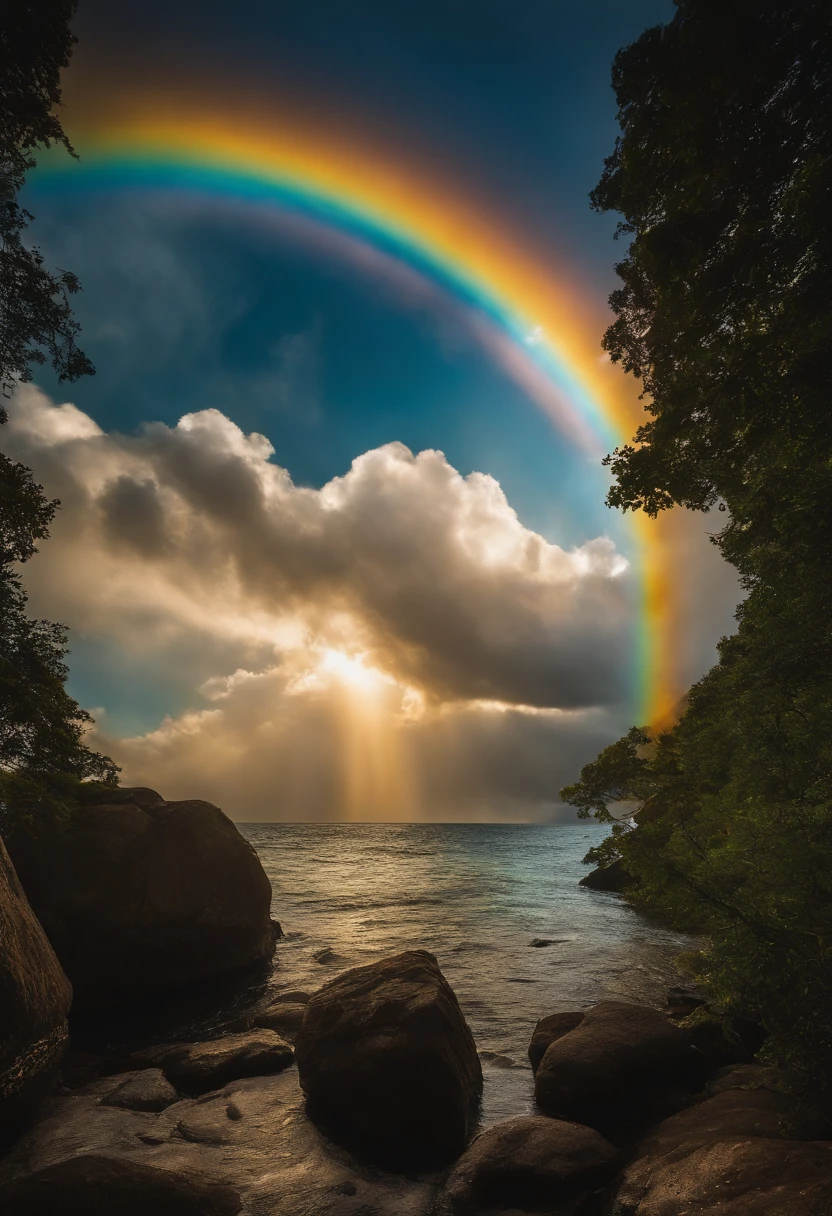 Close up of iridescent circle in the sky. The scene features a rainbow resembling air.、Full of iridescent clouds. This is such a colorful haven. Clouds are iridescent、Illuminated by the holy halo. The scene has、Also included are clear iridescent galaxies and stormy seas. I see a rainbow in the sky, Surrounded by synchrotron halos. The scene has、There are also ethereal rainbow nimbass and bright rainbow ninbus, As well as prism halo. A space that shines in rainbow colors, Illuminated by the light of heaven. This is、One of the most beautiful images ever created.