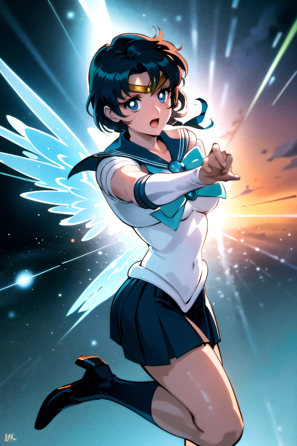 (top-quality:1.3), (​masterpiece:1.4),(Anatomically correct), (Full limbs),(complete fingers),(Precise fingertips), (Fine details),(8K),Sailor Moon!!!!!!!!, Sailor Moon Style,by Sailor Moon, Sailor Senshi Uniform,(Sailor Mercury:1.25),aqua eyes, Dark green hair, Middle hair, Photorealista:1.37,hight resolution,Vivid colors,Bokeh,3d rendered,foco nítido,ultra-detailliert,Studio Lighting,Guerrero,fierce look,s Armor,feater,powerful wings,lightning,Aurora,Stormy sky,Reflective surfaces,ethereal glow,mystical creatures,splash water,dynamicposes,The sword,ancient ruin.(best qualtiy,4K,8K,hight resolution,​masterpiece:1.2),ultra-detailliert,(realist,Photorealista,Photorealista:1.37),Exhilarating epic,Extreme fall from height,Heroic Landing,Falling from a great height,breathtaking scenery,action-packed scene,Dangerous tricks,A thrilling adventure,No shoelaces or parachutes,Dramatic expressions,Resilient character,expansive view,Stunning natural beauty,adrenaline,Majestic mountain range,Unpredictable movement,Captivating free fall,The contrast between light and shadow is impressive,Breathtaking images,emotional intensity,Ultimate Conquest,Gravity-defying maneuvers,An unforgettable experience,Resilient landing,powerful impact,A brave journey,Exceptional resilience,A feat against gravity,unyielding determination,Amazing courage,Major Impact,Human triumph,Overwhelming prospects,Incredible strength,Vivid colors,intense emotion,High-octane show,A daring adventure,Incredible achievements,Immersive Landscapes,Thrilling views,Awe-inspiring moments,(Wide Plan),(Wander the neon streets of the future),Incredibly detailed city.