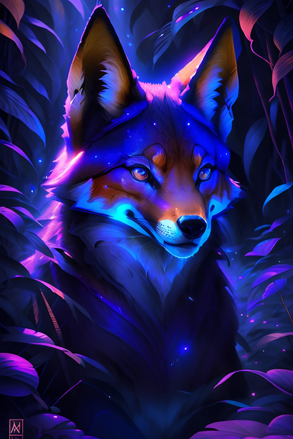 Raposa antropomorphic realista de cores vivas iriscente com olhos brilhantes e cauda brilhante, ultra realistic antropomorph ethereal fox, raposa digital iriscente, arte de fantasia digital colorida, arte digital luminescente, Arte digital altamente detalhada em 4k, 8k arte impressionante, Arte bonita UHD 4K, Arte digital detalhada em 4k,