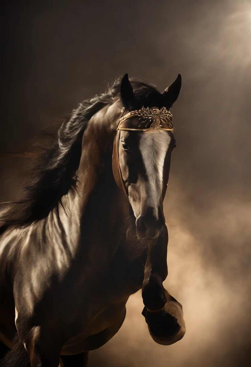 Pegasus alados preto, with white spot on the head in the shape of a bird's feather, olhos claros brilhantes,dourado , cores muito brilhantes, light particles, com luz brilhante, Mshiv, Arte do papel de parede, Papel de parede UHD imagem hd