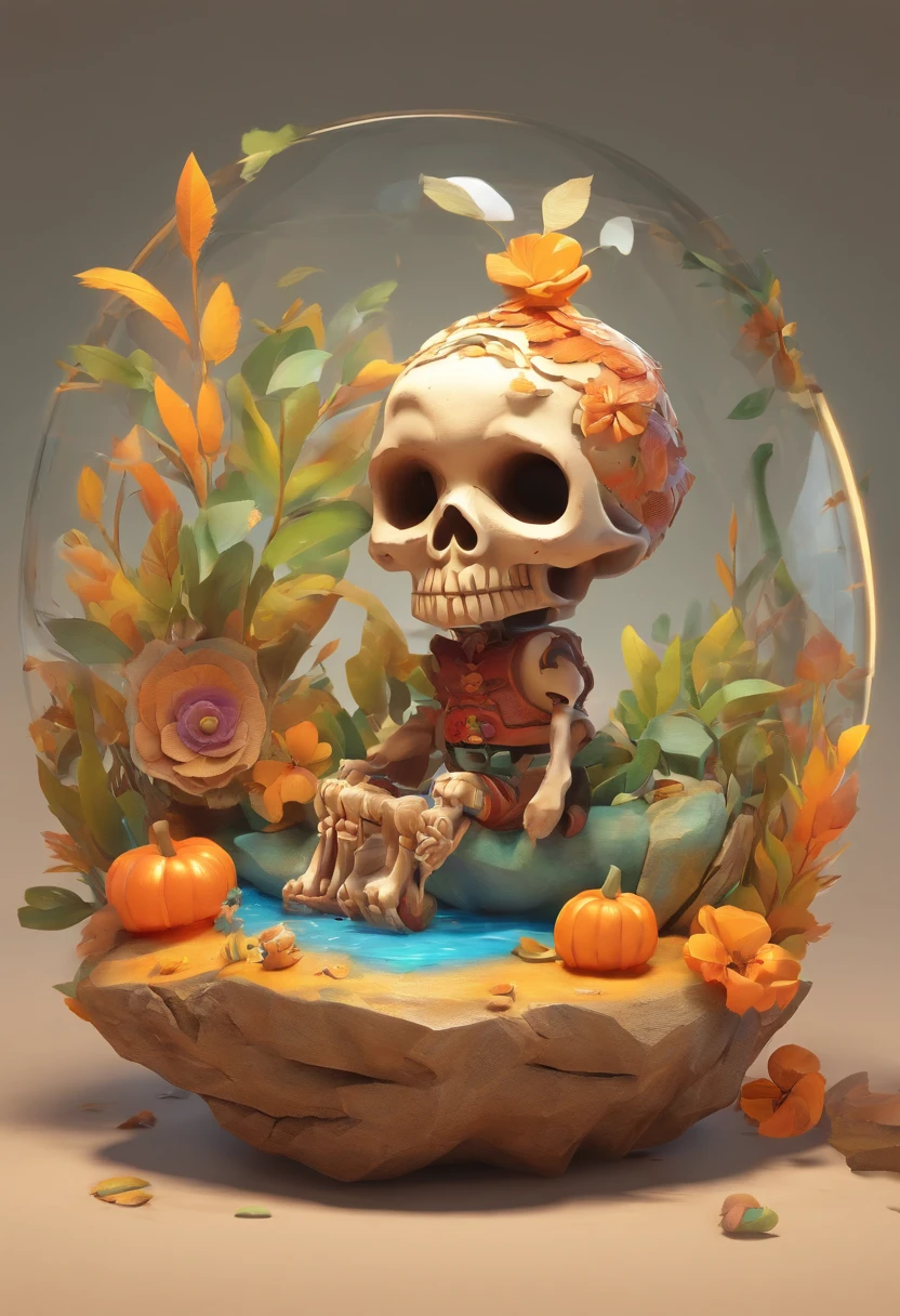 （Cute skeleton cartoon image）, （The bone structure is correct），8 K high quality detail art, 4k highly detailed digital art, pumpkins, Cute 3d render, 8 K highly detailed Halloween theme,concept art of character,Game scene graph,,Frida Kahlo,Caricature,a whimsical illustration,Rock art,Exaggeration, rolling waves,Cartoon,anime big breast,kawaii，Feather work,Caricature,Rock art,watermarked,Caricature,Rock art, --AR 3:4 --V 5.2 - Style original - glass