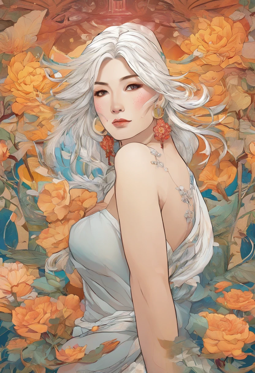 Elderly empresses a sight to behold with a cascade of white and silver tresses, each strand threaded with time. Her face adorned with delicate wrinkles, a tapestry of experiences etched gracefully upon her visage. aged athlete body, blossoming waist and curves. Wise and elegant, rules well with fairness and compassion