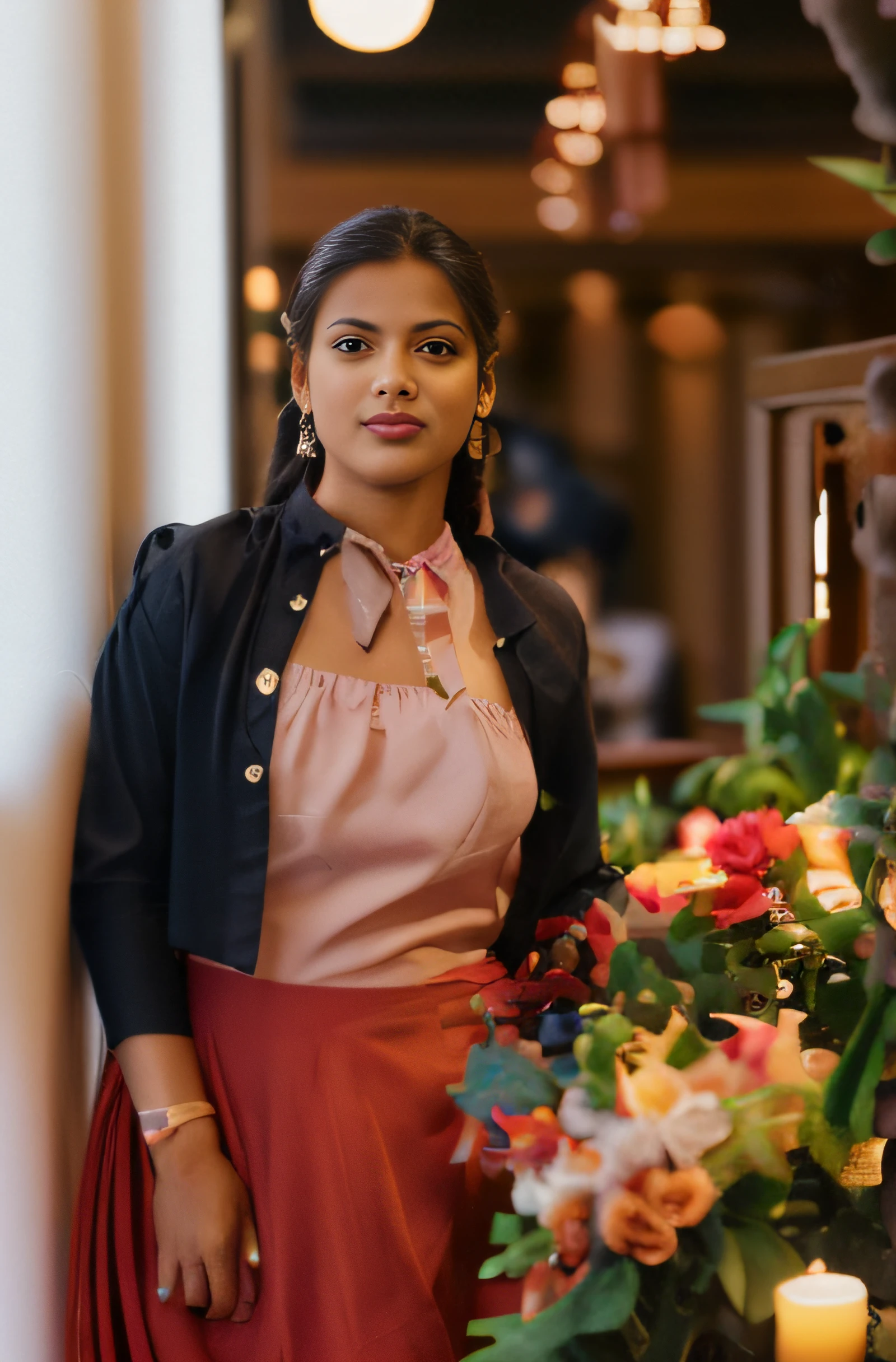 (editorial photograph of a young Indian woman), karla ortiz, (highly detailed face:1.4) (smile:0.7) (backround 5 star hotel , moody, private study:1.3) POV, by lee jeffries, nikon d850, film stock photograph ,4 kodak portra 400 ,camera f1.6 lens ,rich colors ,hyper realistic ,lifelike texture, dramatic lighting , cinestill 800, realistic, wearing white dobby weave self design fit & flare dress Sweetheart neck Short, puff sleeve Tie-up detail on back Above knee length in flounce hem Attached Lining Chiffon fabric, actress, karla ortiz, posing!!, candid picture, by Max Dauthendey