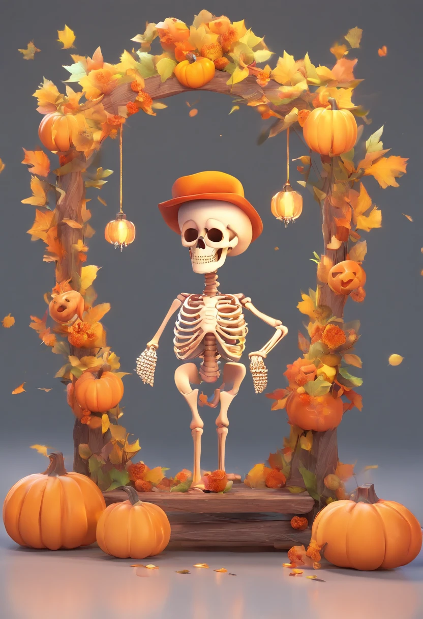Cute skeleton, 8 K high quality detail art, 4k highly detailed digital art, pumpkins, Cute 3d render, 8 K highly detailed Halloween theme,concept art of character,Game scene graph,,Caricature,a whimsical illustration,Exaggeration, Cartoon,anime big breast,,resin,Caricature,Rock art,, --AR 3:4 --V 5.2 - Style original - glass