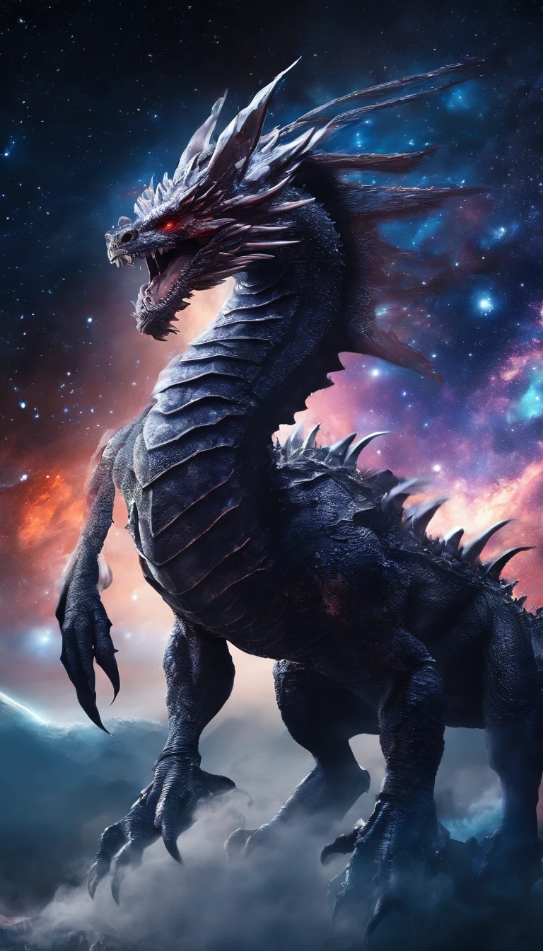 (best quality,4k,alta resolução,master part:1.2),extremamente detalhado,gigantesco,Western Dragon,black dragon,imensidade,Criaturas ferozes,aterrador,Escamas afiadas,cores vibrantes,atmosfera quente,tesouro,flying through the sky,overwhelming presence,envergadura majestosa,Olhar sinistro,Mythological creatures,mito