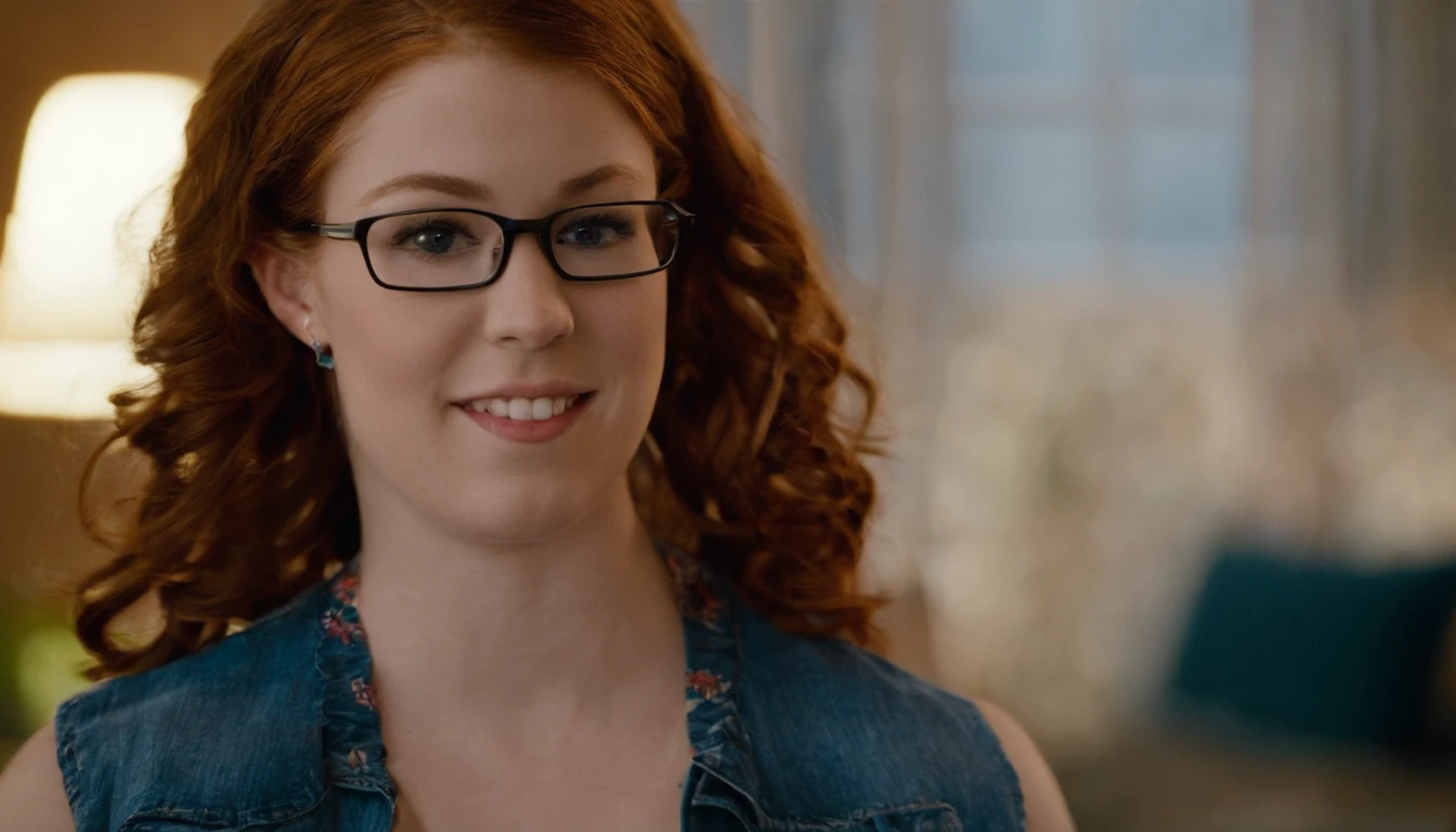 Name: Allison, Age: 24 Ethnicity: American, from Corpus Christi, Texas, Physical Appearance: Allison is a redhead with glasses. She is about 5'5" and has a slim build, buxom. Allison is watching fast-food commericials in front of the tv, she is wearing a pink tank top and blue jean shorts and flip flops. her hair is in pigtails.