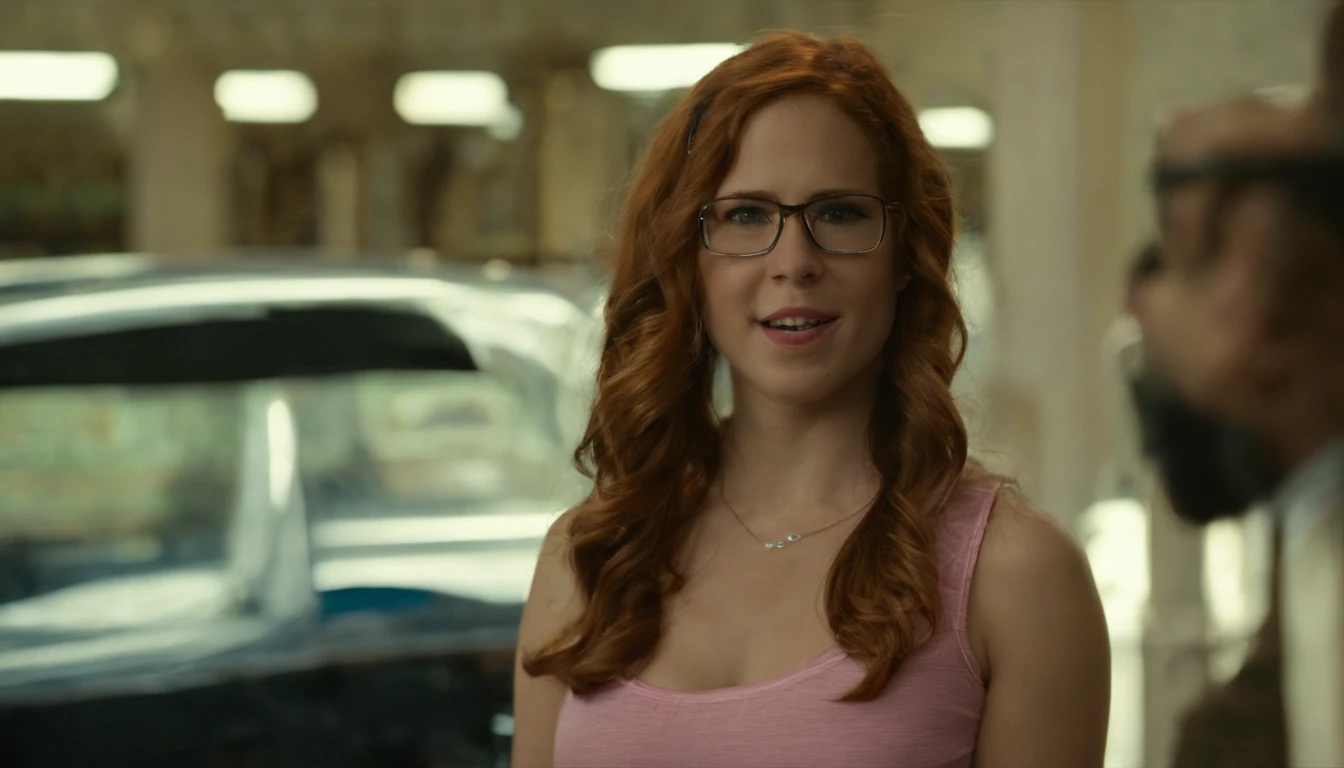 Name: Allison, Age: 24 Ethnicity: American, from Corpus Christi, Texas, Physical Appearance: Allison is a redhead with glasses. She is about 5'5" and has a slim build, buxom. Allison is watching fast-food commericials in front of the tv, she is wearing a pink tank top and blue jean shorts and flip flops. her hair is in pigtails.
