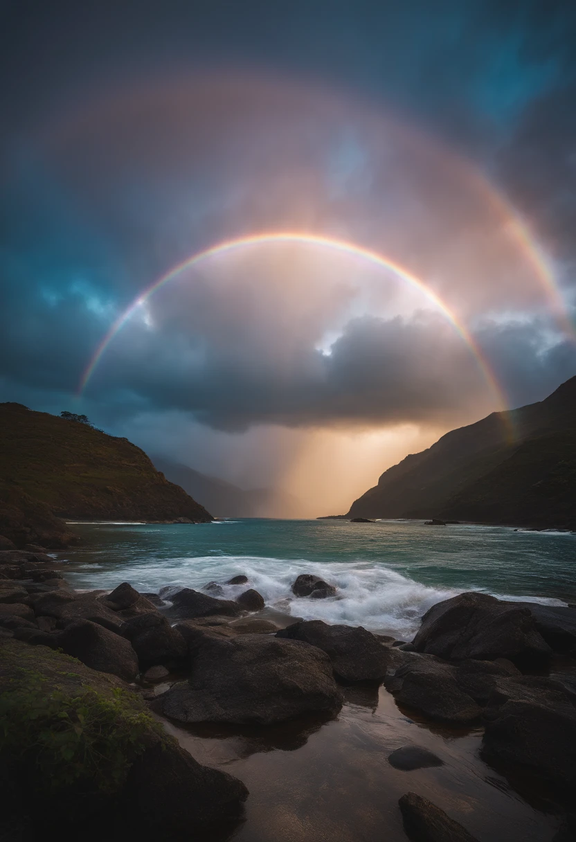 Close up of iridescent circle in the sky. The scene features a rainbow resembling air.、Full of iridescent clouds. This is such a colorful haven. Clouds are iridescent、Illuminated by the holy halo. The scene has、Also included are clear iridescent galaxies and stormy seas. I see a rainbow in the sky, Surrounded by synchrotron halos. The scene has、There are also ethereal rainbow nimbass and bright rainbow ninbus, As well as prism halo. A space that shines in rainbow colors, Illuminated by the light of heaven. This is、One of the most beautiful images ever created.