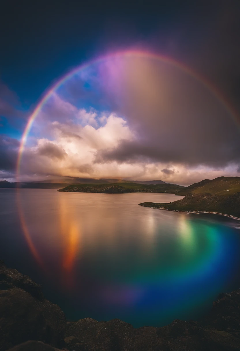 Close up of iridescent circle in the sky. The scene features a rainbow resembling air.、Full of iridescent clouds. This is such a colorful haven. Clouds are iridescent、Illuminated by the holy halo. The scene has、Also included are clear iridescent galaxies and stormy seas. I see a rainbow in the sky, Surrounded by synchrotron halos. The scene has、There are also ethereal rainbow nimbass and bright rainbow ninbus, As well as prism halo. A space that shines in rainbow colors, Illuminated by the light of heaven. This is、One of the most beautiful images ever created.