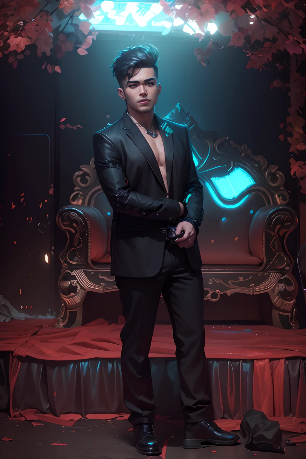 Change background cyberpunk handsome boy, realistic face, 8k, ultra realistic