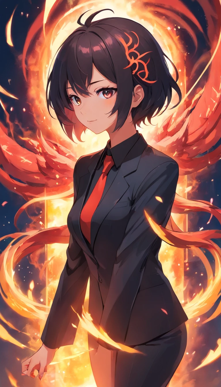 best qualtiy， tmasterpiece， 超高分辨率， realisticlying，1 female，Black jellyfish hair，（Sexy demon black suit），hell fire，Arrogant sexy face，Demon mask，full body pov，wide angles