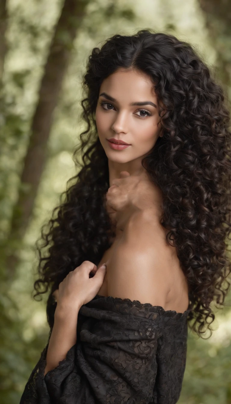 A beautiful and amazing black hispaniques  woman，portrait of upper body，Free curls, Black curly hair,  Wild black long curly hair, multiversal hair, Brazilian, long black curly hair, Curly black hair, Curls, wavy hair spread out, Baroque curls, curlies, curly, Fair curly hair, Hair texture, curly bang and big beast