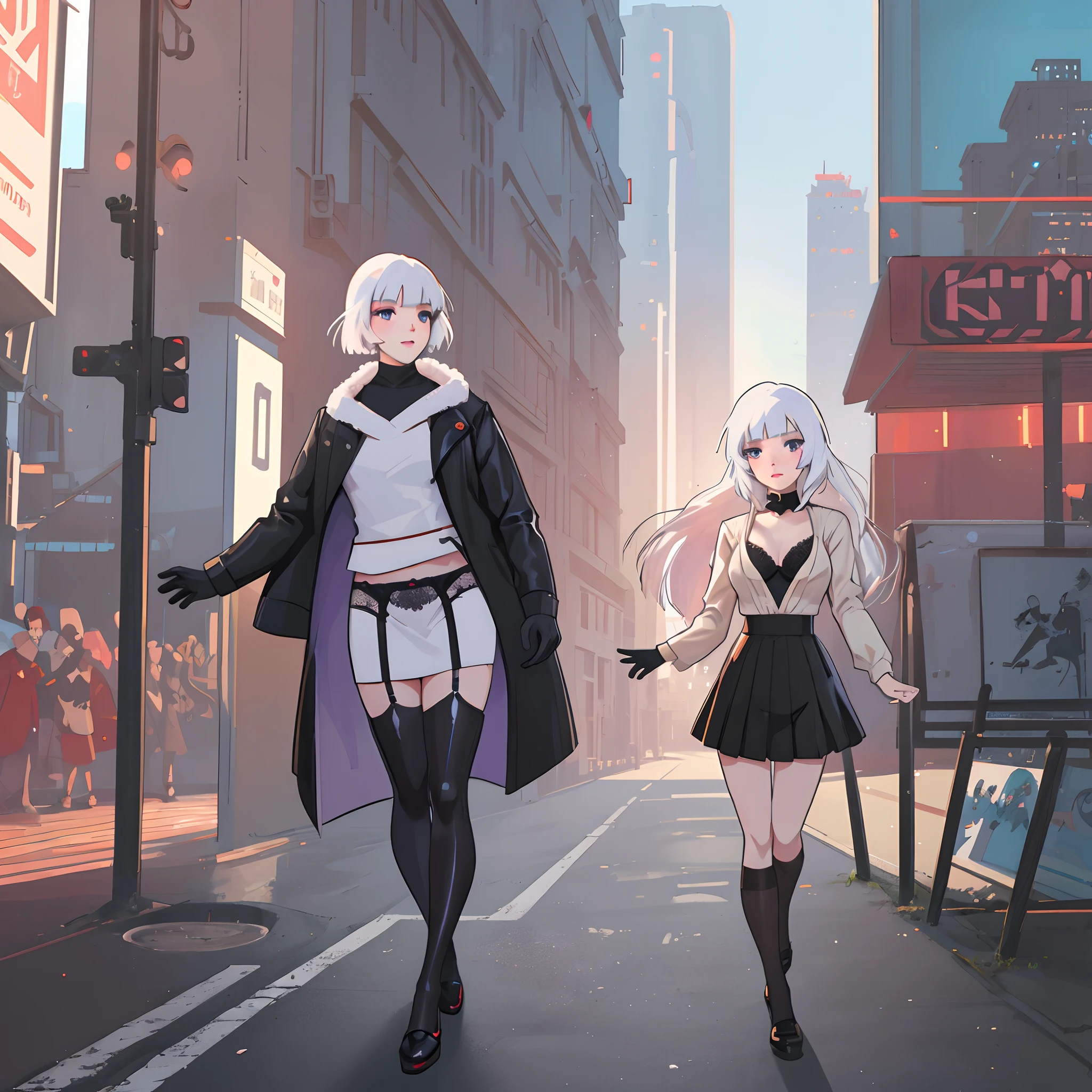 Anime girl standing on city street in leather skirt and black erotic lingerie, Long-haired Ilya Kuvshinov, Guviz style artwork, Anime art wallpaper 8k, Gwitz at Art Station Pissif, Gwiz at Pisciv Art Station, cyberpunk anime art