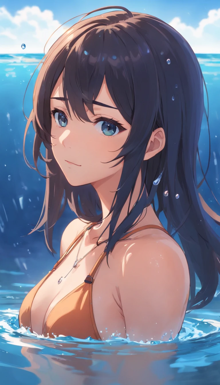 best qualtiy, tmasterpiece, 超高分辨率, realisticlying,1 female,Black jellyfish hair,(Sexy black Balenciaga),(hot onsen),Arrogant sexy face,There are water droplets on the body,full body pov,wide angles