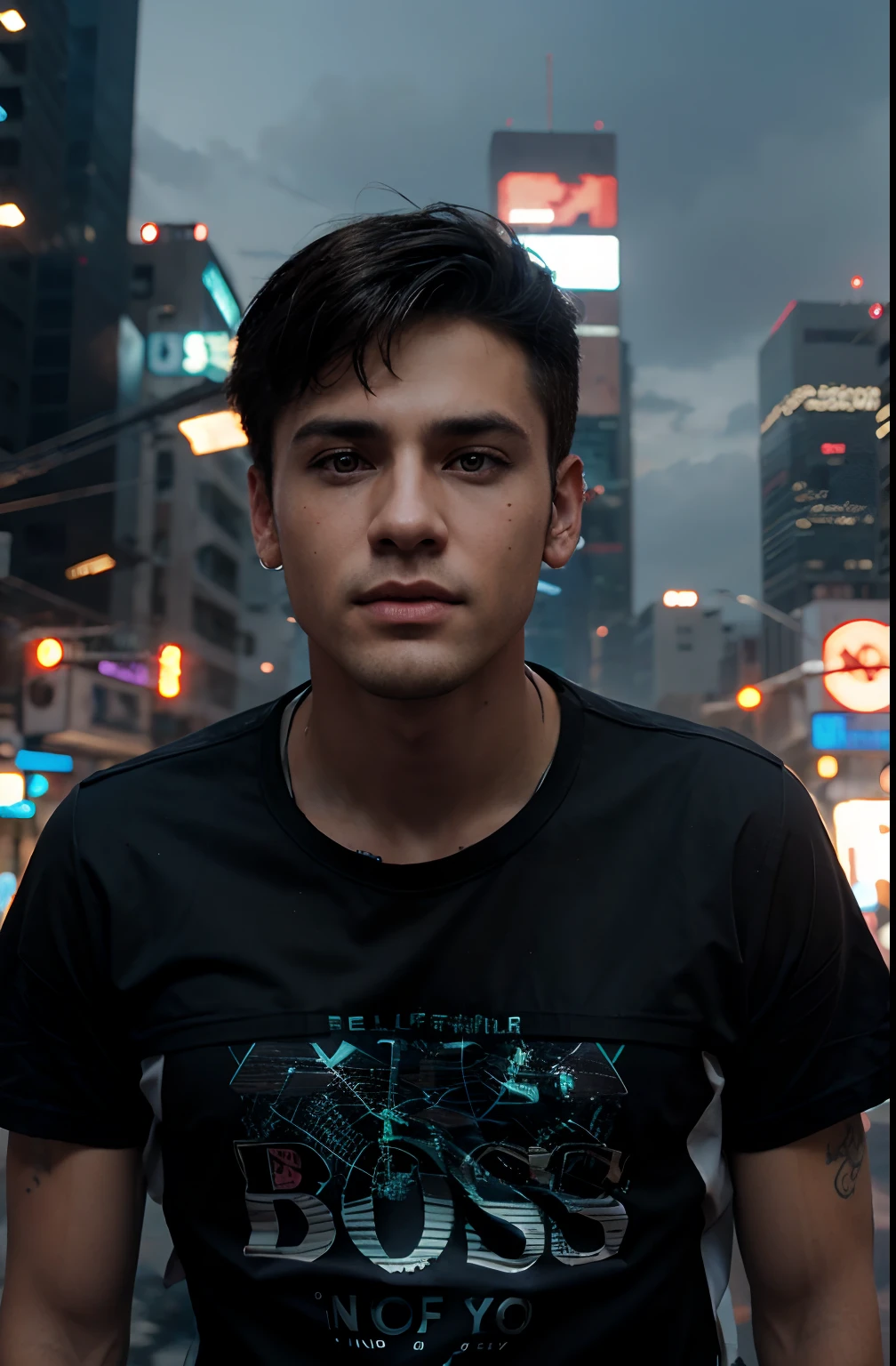 Change background cyberpunk handsome boy, realistic face, 8k, ultra realistic,