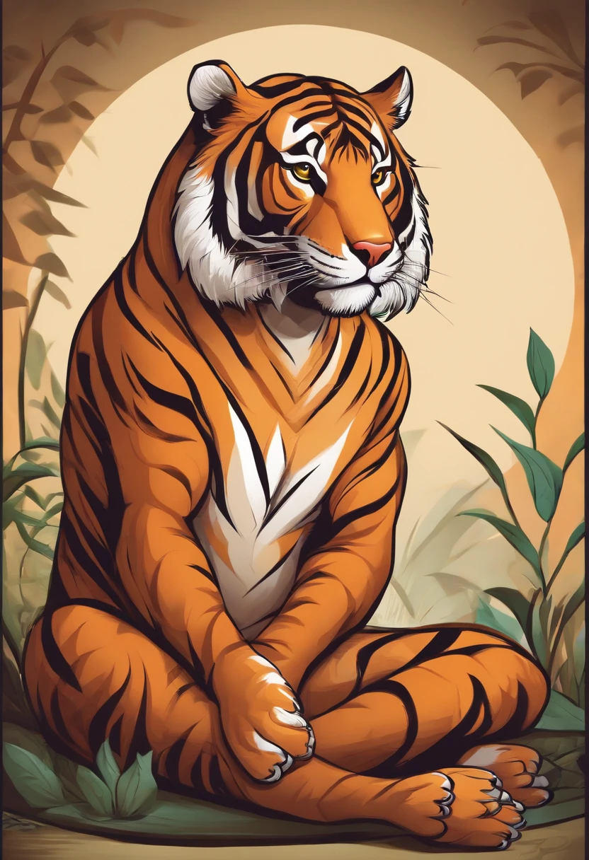 Cartoon tiger doing yoga seated pose