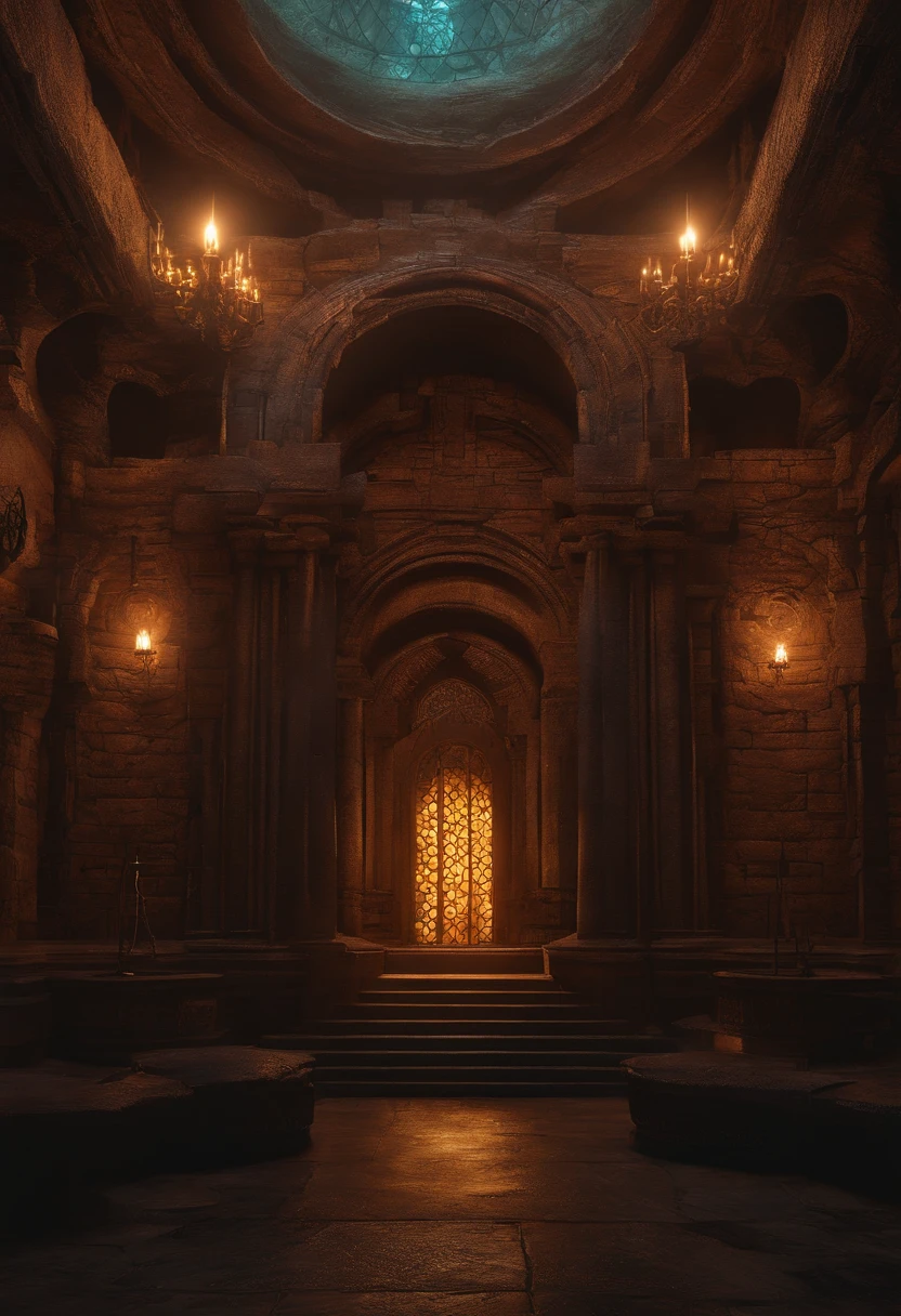 In the dungeon，Rough, Fine detail, eldritch, organic arquitecture