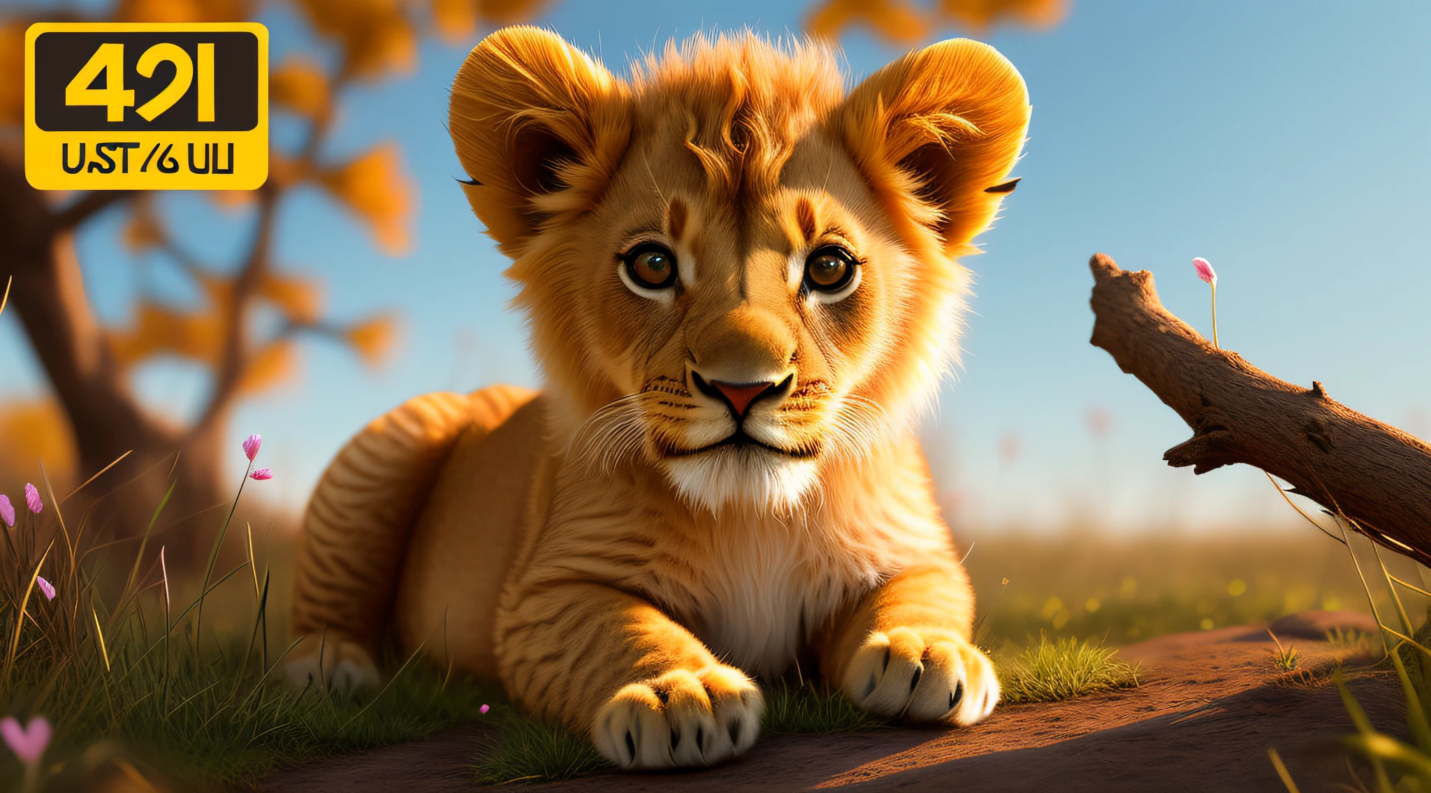 there is a small lion cub sitting on the grassland, adorable digital painting, cute animal, digital painting highly detailed, spotted ultra realistic, cute detailed digital art, realistic scene, cute digital art, detailed beautiful animals, highly detailed digital painting, photo realistic style, photorealistic highly detailed, highly detailed realistic, cub, highly detailed photorealistic, cuteness