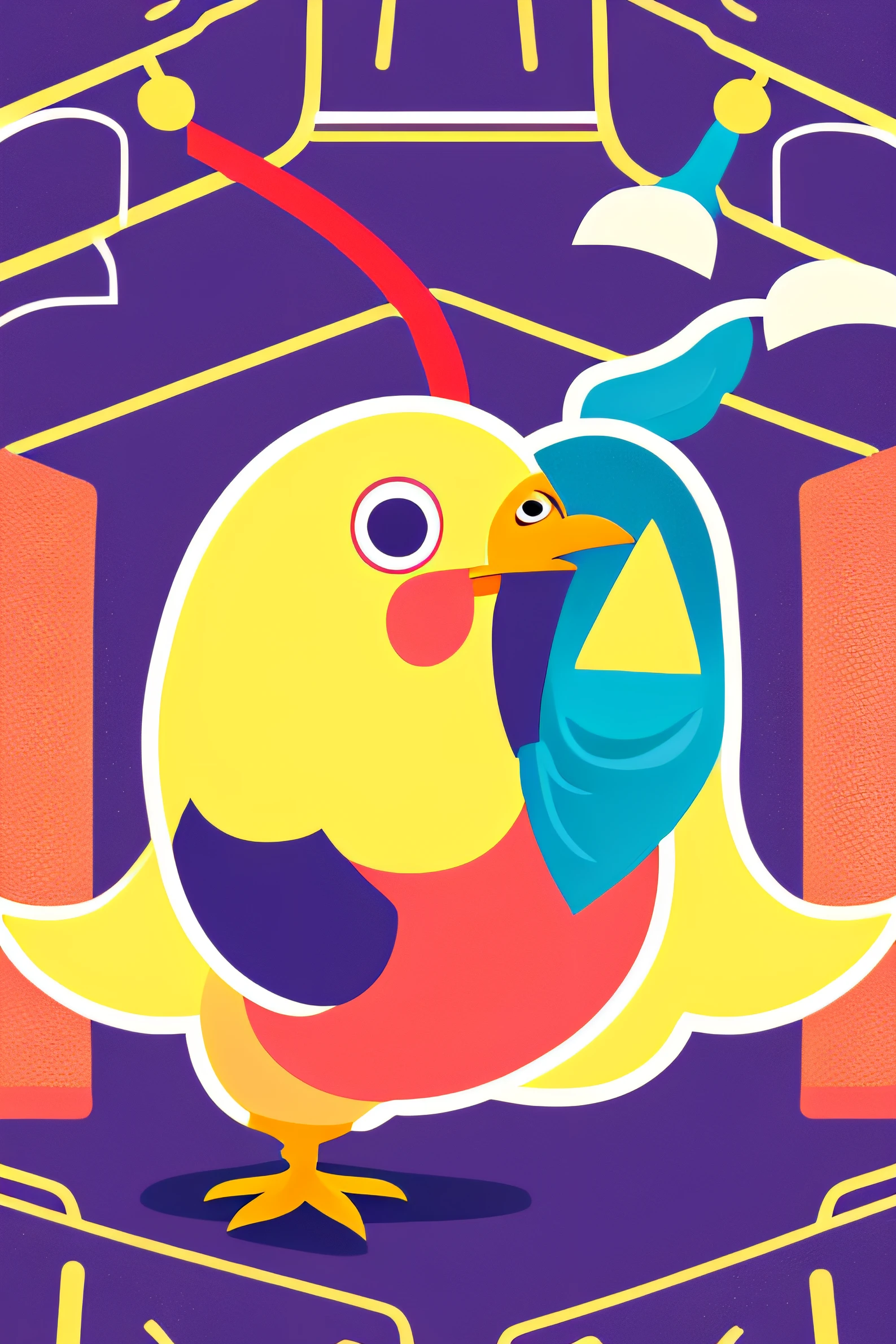 illustrated funny cute chicken doing exercise with halters in the gym no background