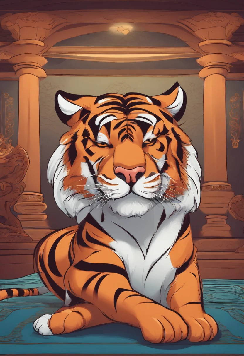 Cartoon tiger doing yoga backbend pose