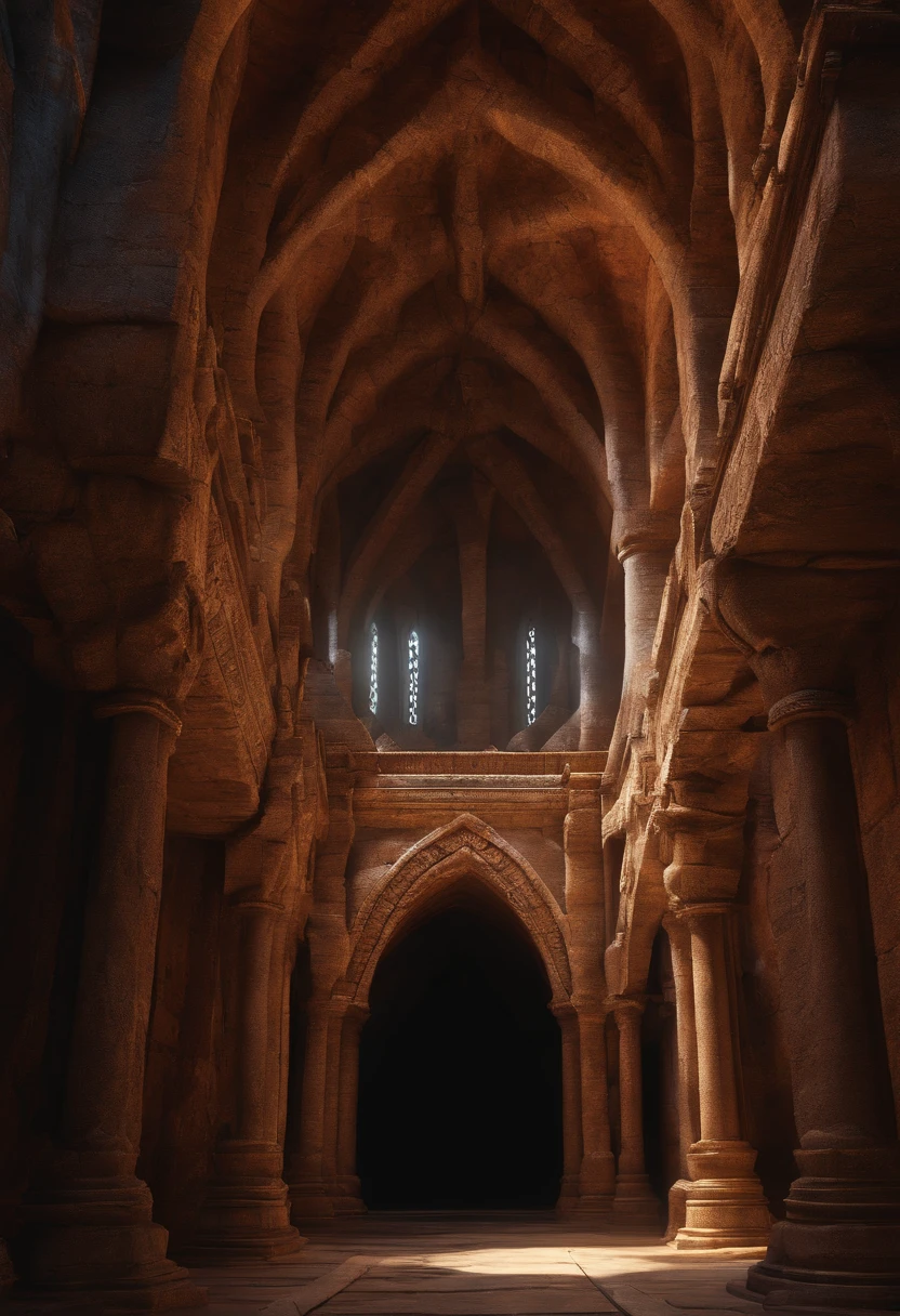 In the dungeon，Rough, Fine detail, eldritch, organic arquitecture, giant halls