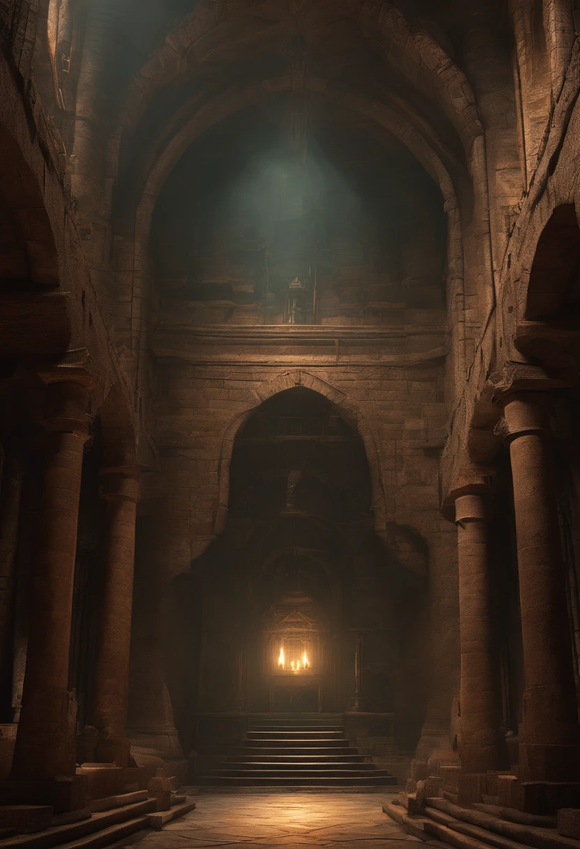 In the dungeon,Rough, Fine detail, eldritch, organic arquitecture, giant halls,lighless