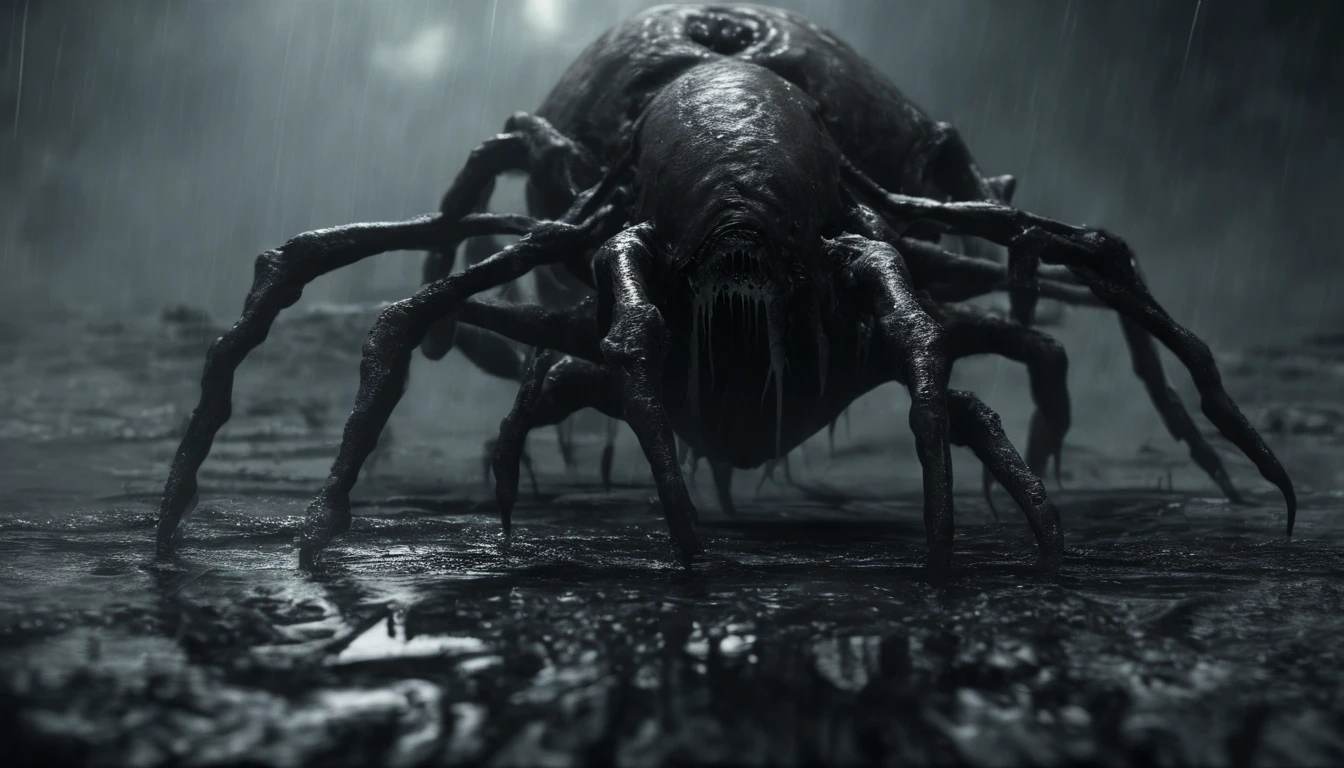 crawling in a liquid, horror sci fi, cinematic look, creepy sci fi aesthetic, ultra detailed, photorealistic, masterpiece.
