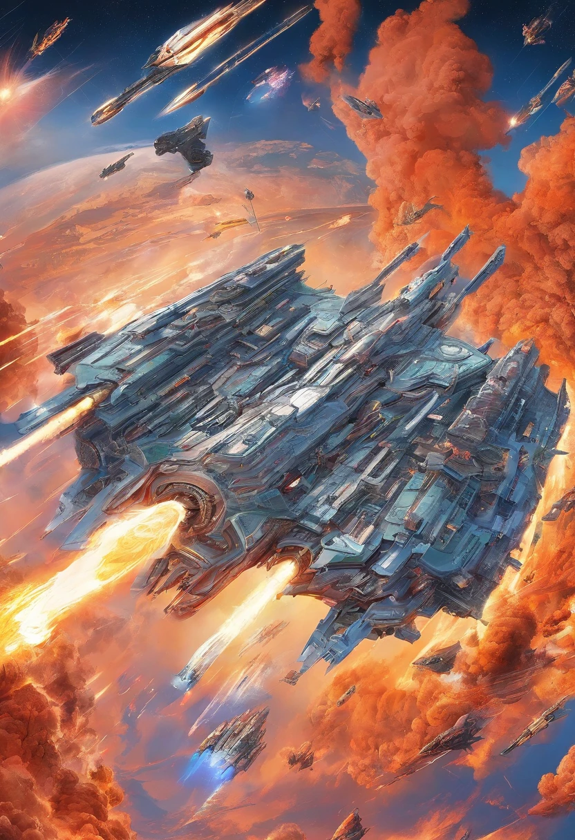 Master made,Grandiose spectacle,(Chinese characteristics),((Sword appearance)Flying battleships),((Majesty,Domineering)),opening fire,Full fire,(((Bombing Japan)))Bombardment,background in war,Highest image quality,complexdetails,Extreme resolution,Dynamic obfuscation,Full of details,Precise detailing