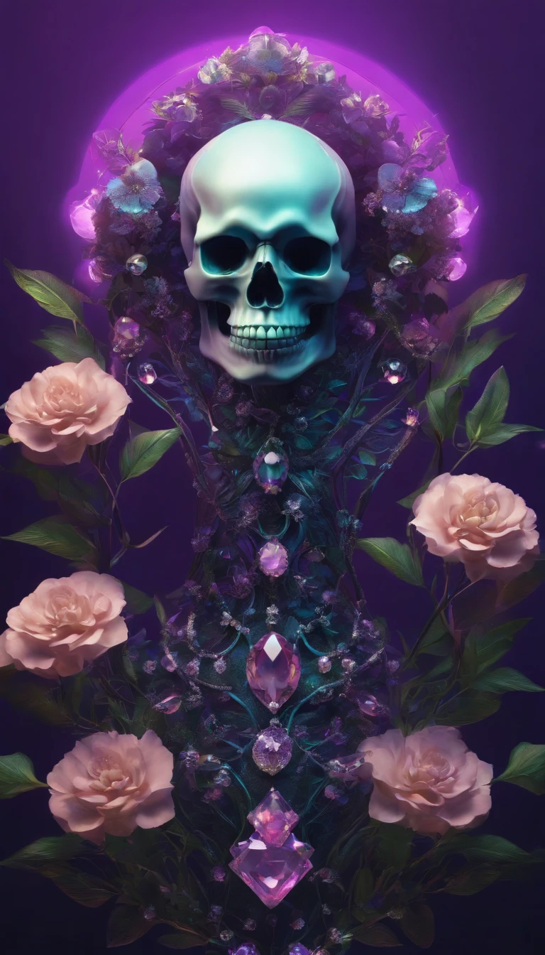purple flower in a field of dead grass with a skull in the background, black lotus, dark flower shaman, alien flower, lolth, waterlily mecha nymphaea, lotus, 🌺 cgsociety, obsidian pomegranade, aura of power. detailed, alien flora, purple glowing core in armor, flowercore, artistic depiction, bloom. high fantasy