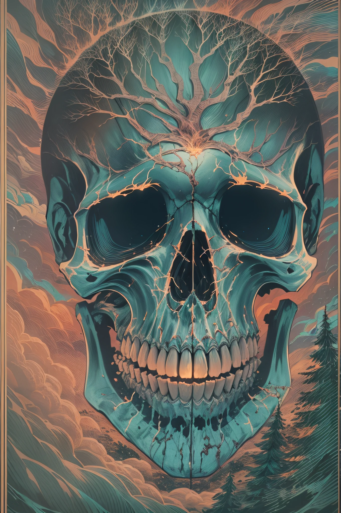 Broken heart with skull