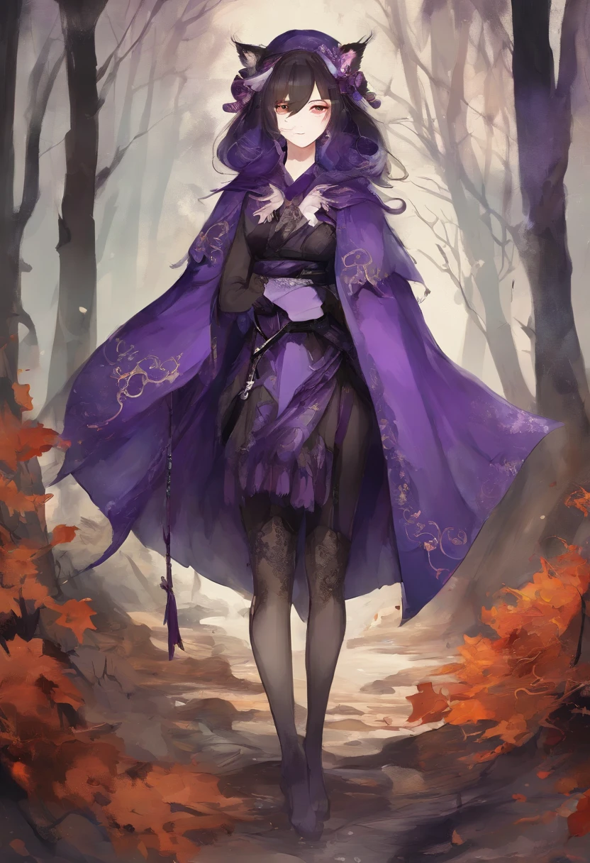 anime girl in a purple and black outfit standing in front of a forest, keqing from genshin impact, zhongli from genshin impact, heise jinyao, ayaka genshin impact, anime moe artstyle, black - haired mage, demon slayer rui fanart, ayaka game genshin impact, yun ling, inspired by Song Maojin