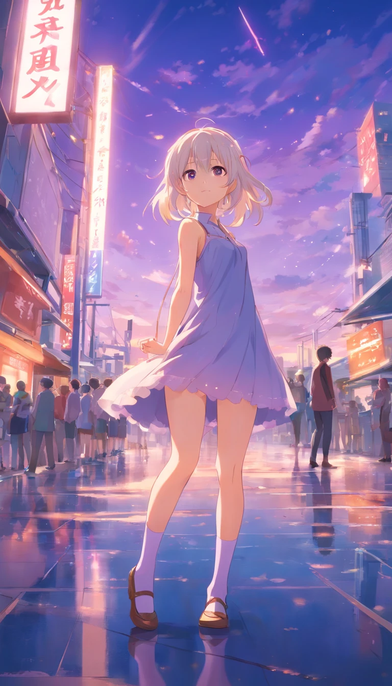 best qualtiy, tmasterpiece, 超高分辨率, realisticlying, 1 girl, long white hair,Heterochromic pupils,Long legs,Princess set,head looking up,cheerfulness,Purple stockings,chies,stately,wide angles