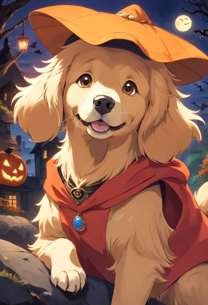 Golden retriever in Halloween costume