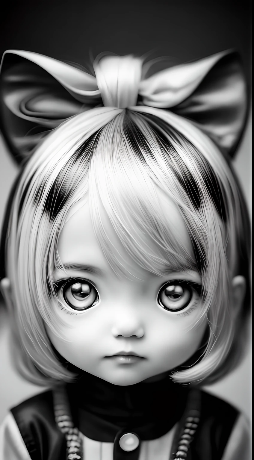 Black and white Chibi and real style masterpiece, realistic photography, colorful background, detailed portrait
