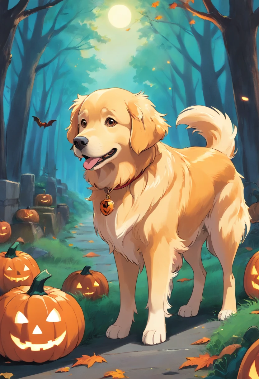 Golden retriever in Halloween costume