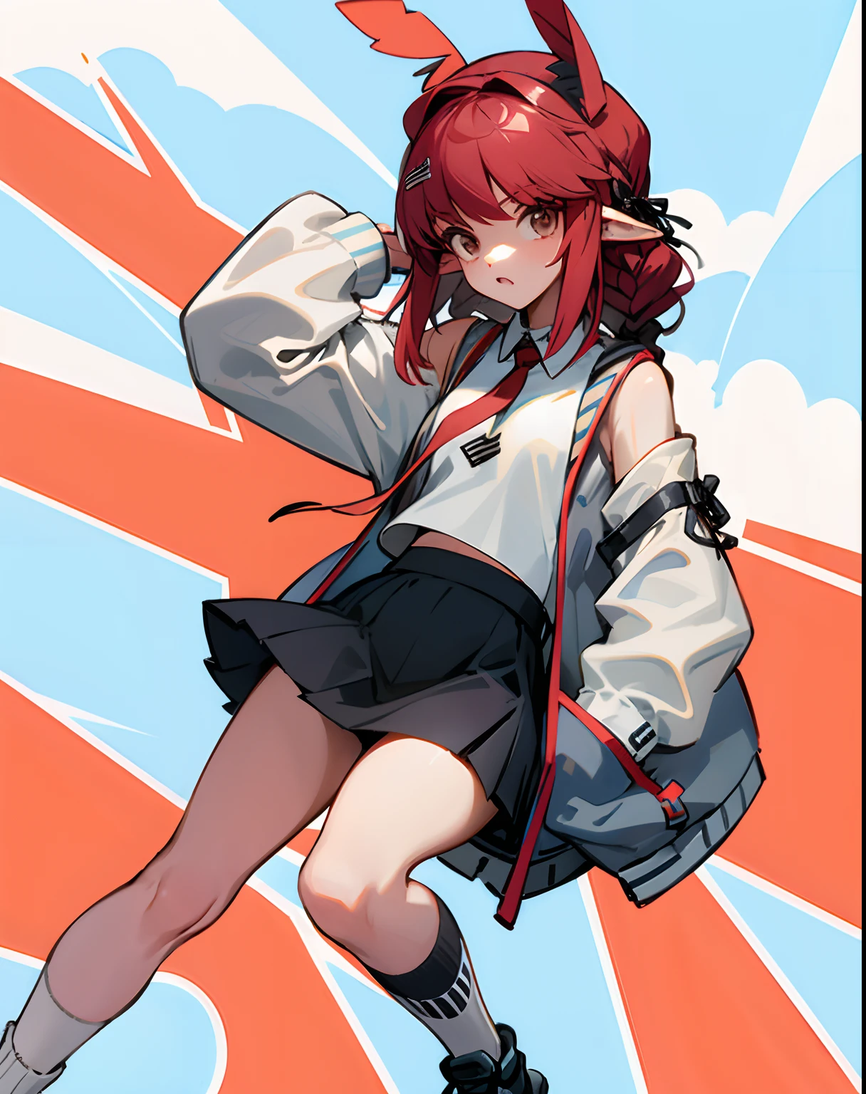 Anime girl with red hair and black skirt posing for a picture - SeaArt AI