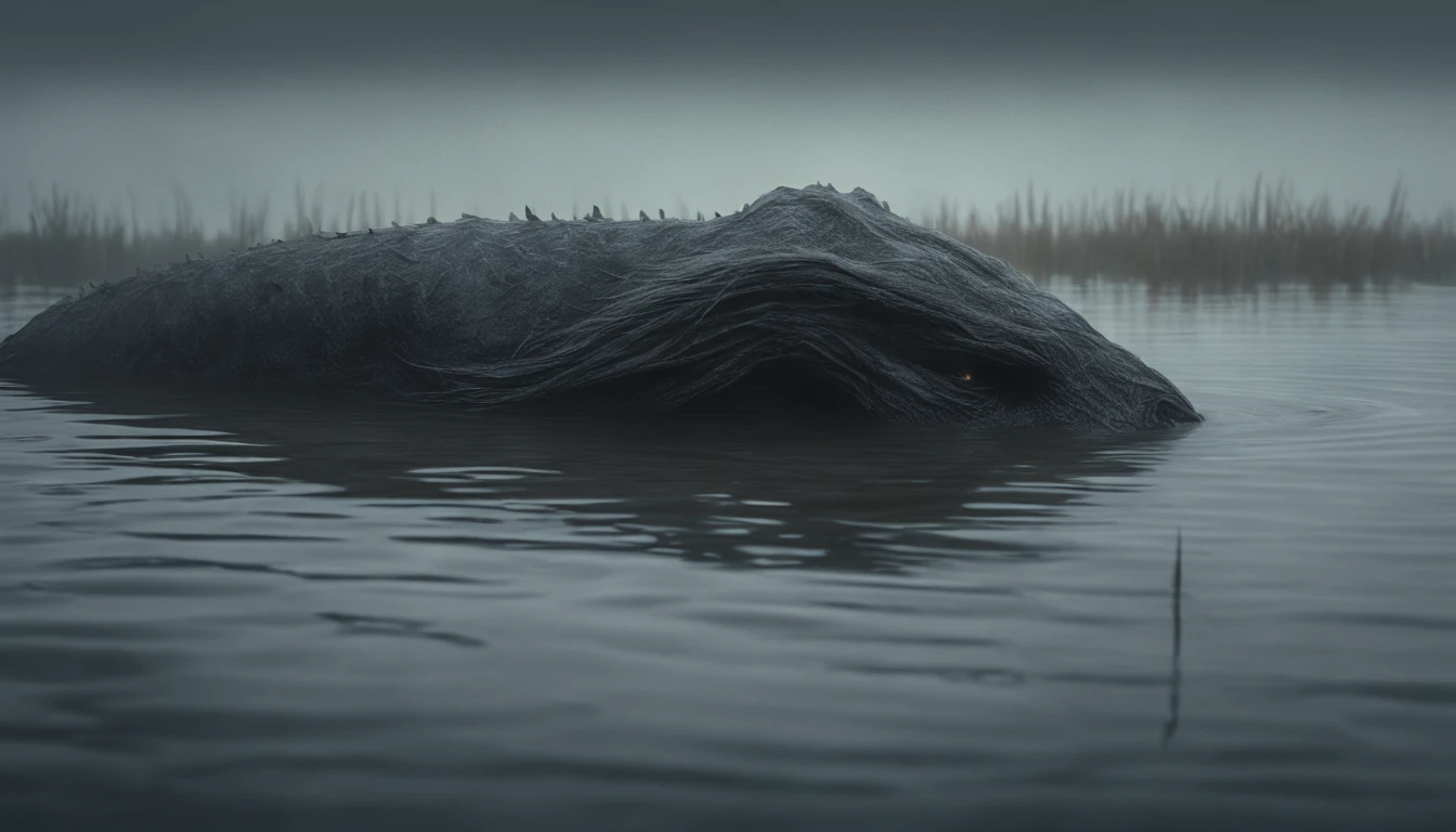 pale demon woman crawling out the water in a foggy marsh, horror movie, cinematic look, creepy aesthetic, ultra detailed, photorealistic, masterpiece.