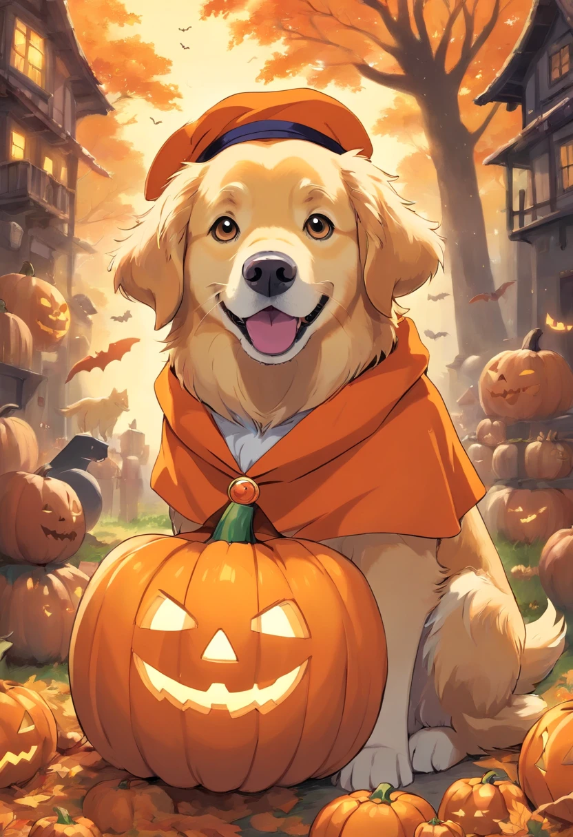 Golden retriever in Halloween costume