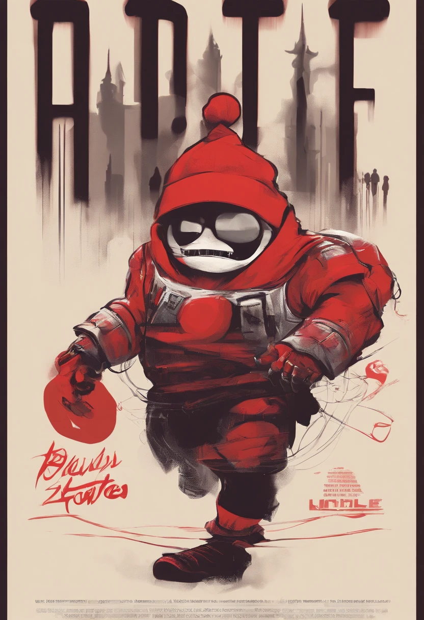 pixar style: a player wearing a red hat and a red hotel suit and black pants with white skin, painterly style,disney pixar movie poster with the words below, DOORS the movie