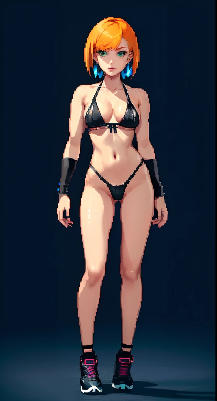 Gwen, 1girl, solo,green eyes, short hair, orange hair, earrings,lustrous skin:1.5,bright skin: 1.5,shiny skin,very shiny skin,shiny body)))),(spider lower abdomen,narrow waist,wide hip,athletic body,inflated legs,delicate detailed fingers),((hand consists of a short thumb and four fingers,hand with just five fingers,(detailed face))),pixel cute,slutty,sensual,seductive look,seductive,erotic,enchanting,(((nsfw))), zettai ryouiki,revealing clothing,show skin,(wearing a mechanical space body armor:1.3,micro bikini,bare legs),(detailed outfit,detailed clothes), (dynamic pose:1.0),solo focus,embarrassed,centered,scale to fit dimensions,Rule of thirds, outdoors,((night view)),(very pretty city neon synthwave,cyberpunk night street Background:1.5,dark sky,thick clouds),future vehicles,((neon lights)),thick clouds,(cyberpunk style,neon lights, (synthwave theme background), lonely street),(((detailed background:1.25))), (best quality),(high resolution),(sharp focus),(ultra detailed),(extremely detailed),(extremely high quality artwork),8k_wallpaper,(extremely detailed CG 8k),(very fine 8K CG),((hyper super ultra detailed perfect piece)),flawless,(((masterpiece))),illustration,vibrant colors,(intricate),High contrast,Selective lighting,Double exposure,HDR (High Dynamic Range),Post-processing,Background blur, pixel