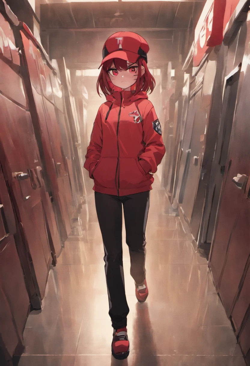 pixar style: a player wearing a red hat and a red hotel suit and black pants with white skin,disney pixar movie poster with the words below, DOORS the movie