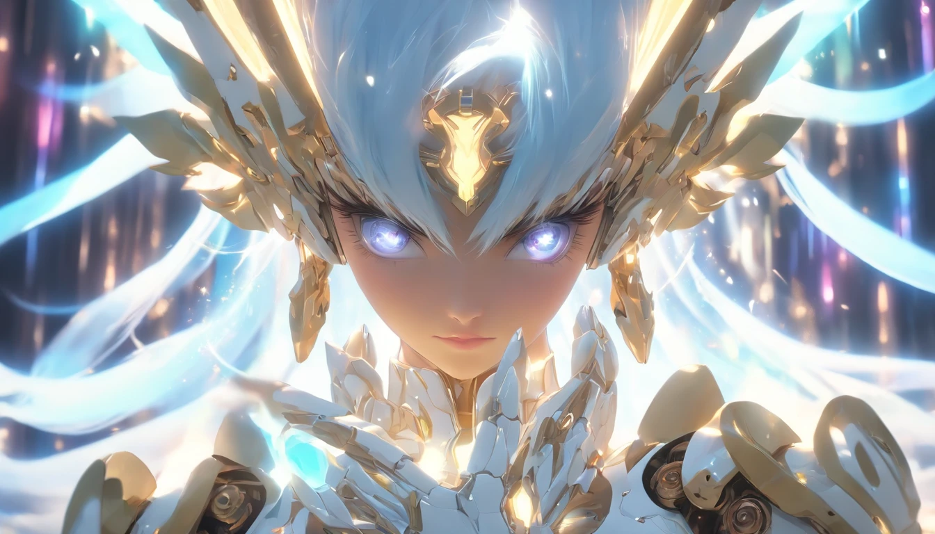 (Disparo de vaquero:1.2),(Disparo gran angular), (Poco probable:1.3), (Detalles intrincados:1.4), (Obra maestra) , ((Anime Robot, Hermoso Golem, ((piel blanca)), angel, 1girl, magica)), (Perfect aesthetic eyes:1.3) , (ojos detallados) , (halo:1.2) , (Anillo Elden:1.3), (mechanicalwings), (alas:1.3), resplandeciente, Pelo twintails, cabello multicolor, (Manos perfectas:1.1), (anatomically correct body:1.4), (Cara perfecta), Majestic Guardian Knight | Ultra-detailed robotic armor | cinematic lighting | Yontricated filigree metal design | 16k | Motor Unreal 5 | Renderizado de octanaje | ..3D, (Anatomically correct :1.4), (en el Holographics Hyperspace Metaverse 50mm, Ultra detallado, fantasy background, sonrojarse, solamente), (Postura de lucha:1.3), (Magical Circle:1.3), Effect Lightning, (Trazado de rayos), muestra tu habilidad A.Yo., (ojos brillantes) , (glowing particles) , Fondo de pantalla de 16k, Robot hembra,