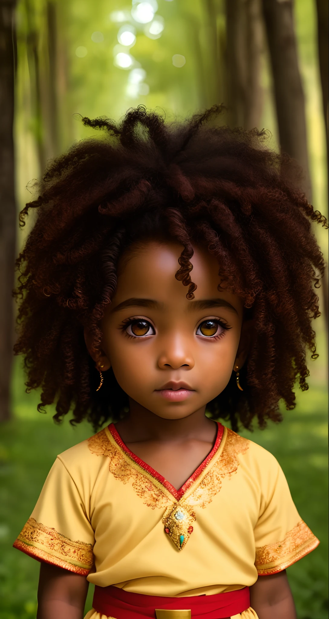 Half elf half dwarf dark skin toddler male golden eyes curly hair