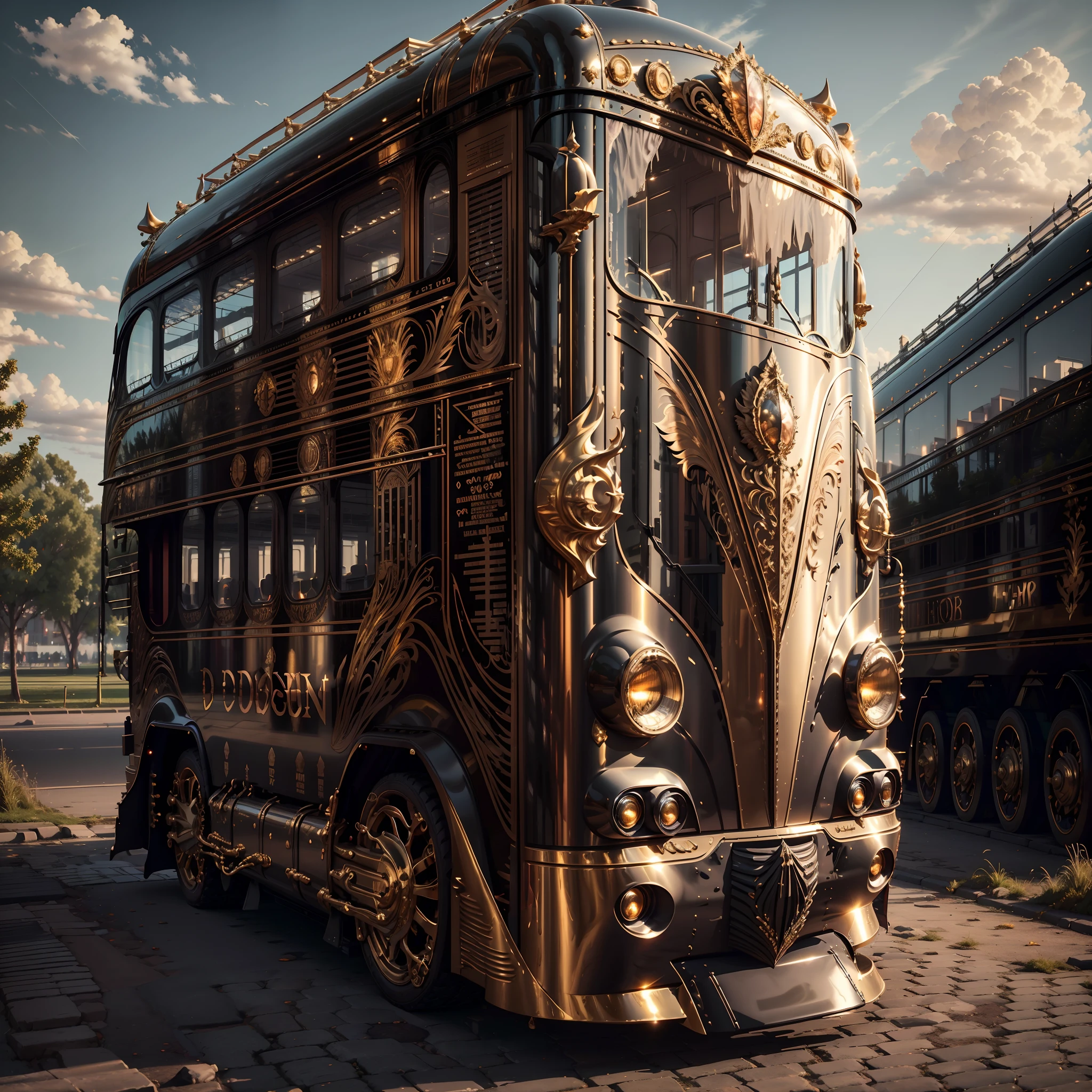 EbonyGoldAI:Spacious Double decker bus,((Best quality,4K,8K,A high resolution,Masterpiece:1.2)),